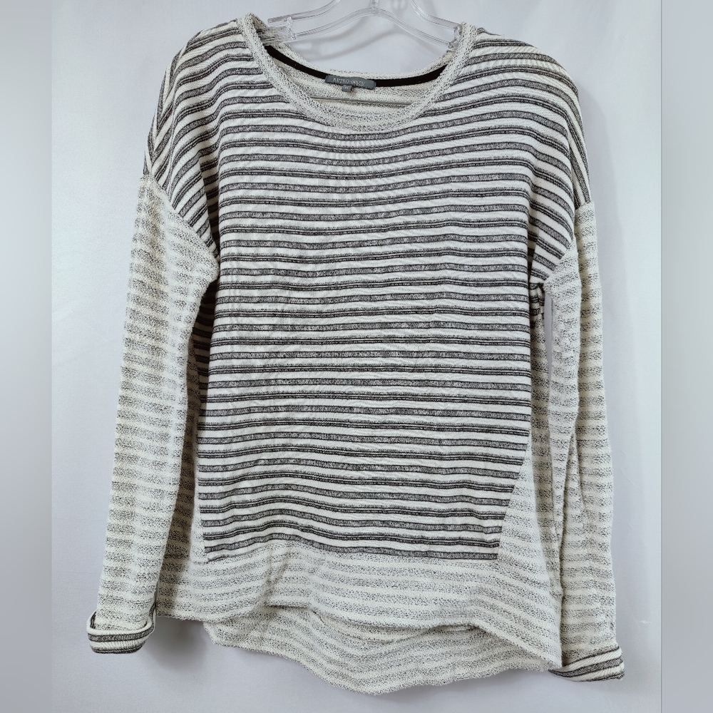 Retro-Ology Grey Cream Striped Towel Sweater Top Sz M
